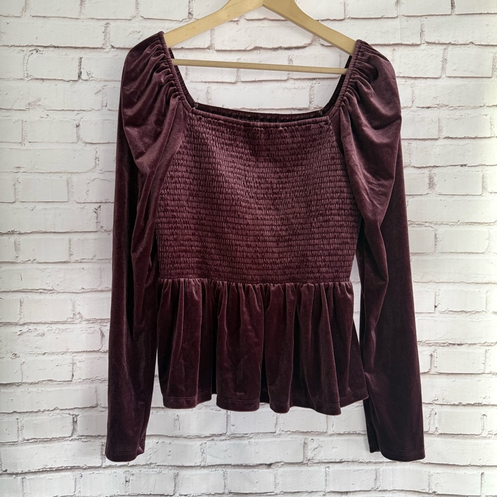 GAP Burgundy Smocked‎ Velvet Blouse